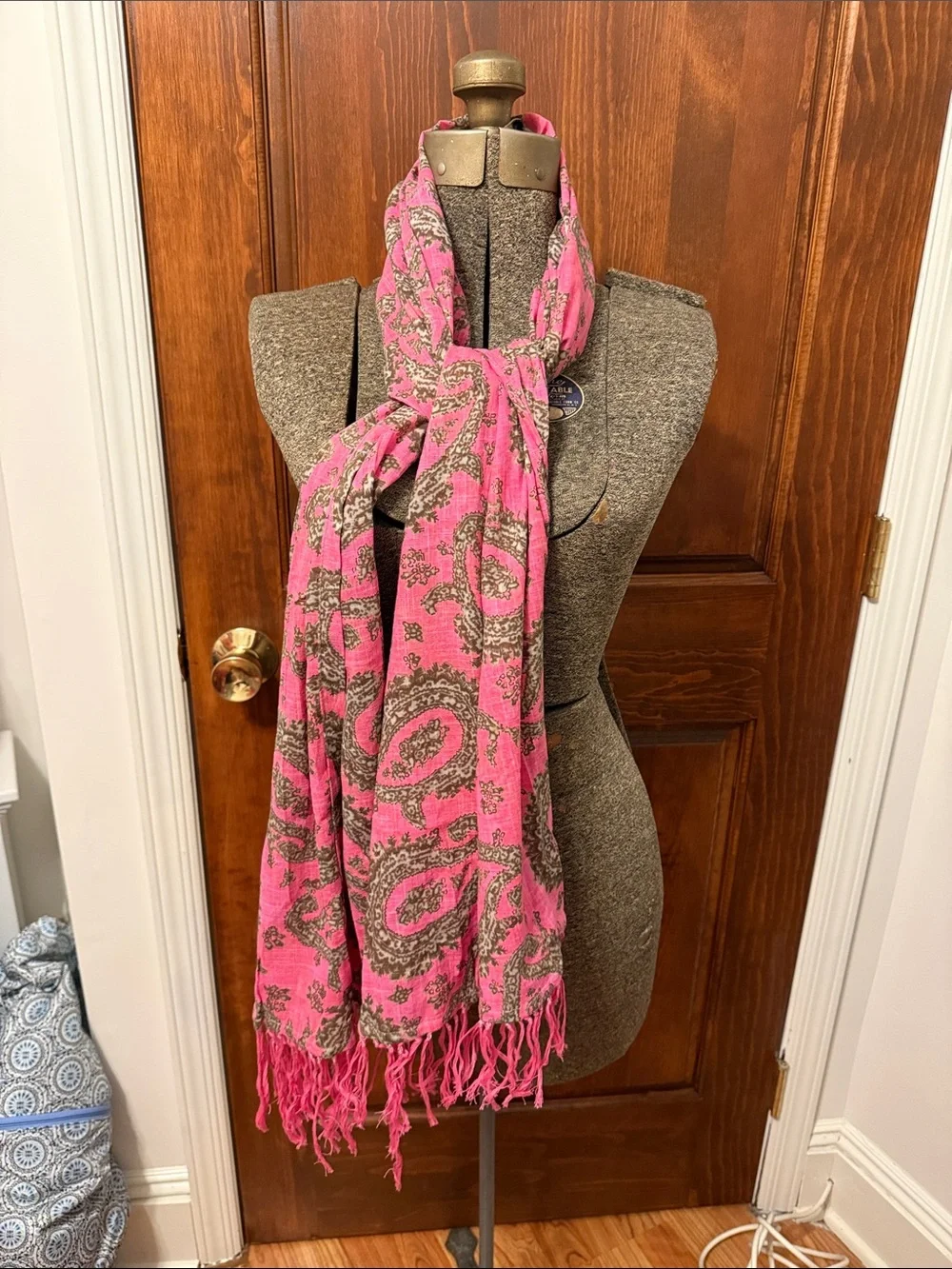 Banana Republic Pink Paisley Fringe Wrap Scarf